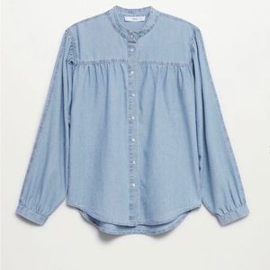 Puff-sleeved denim blouse